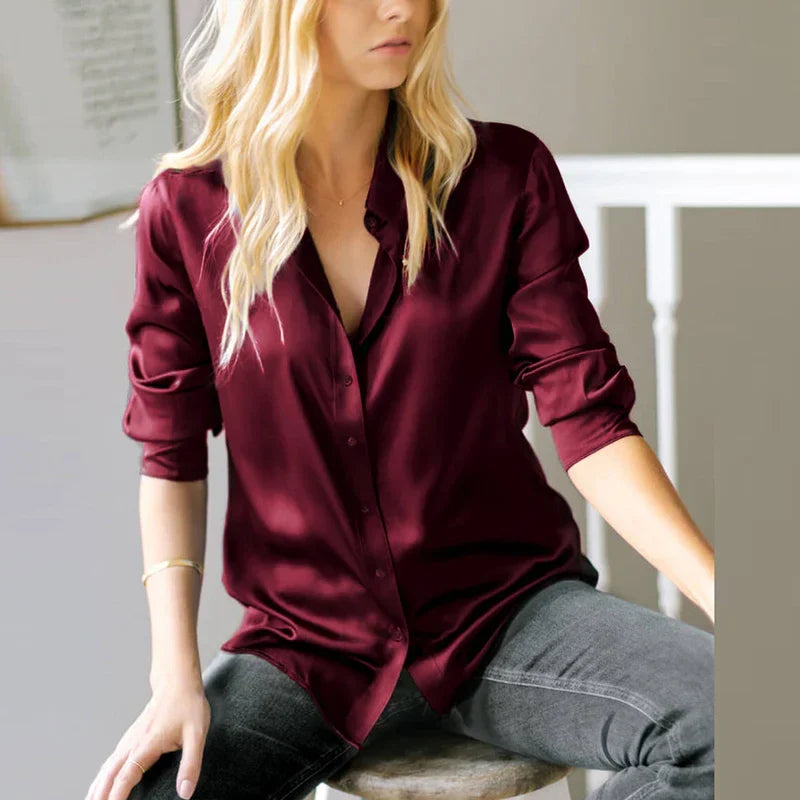 Victoria™ | Layla Silk Satin Blouse for Office and Evening Elegance