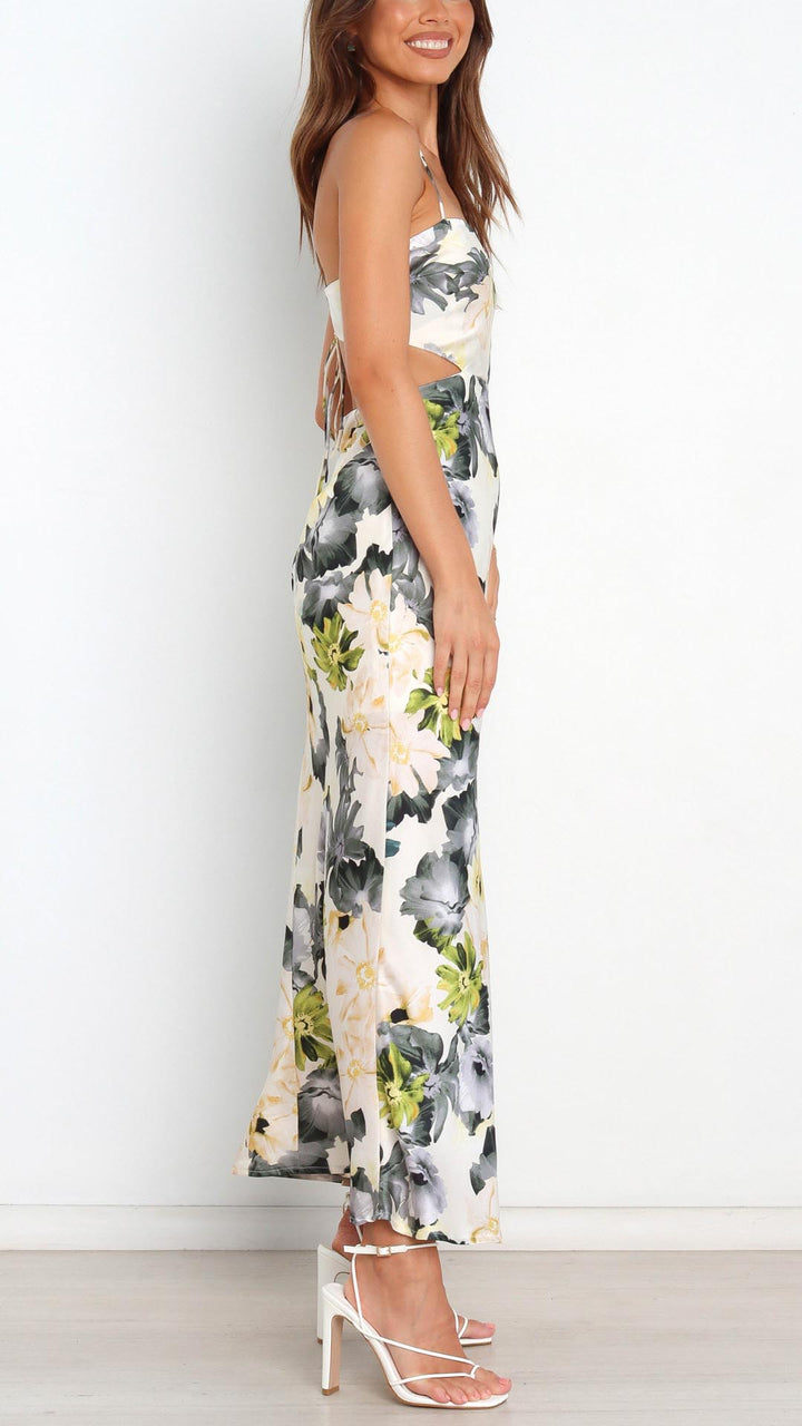 Fioretta – Abito Lungo in Raso con Schiena Scoperta