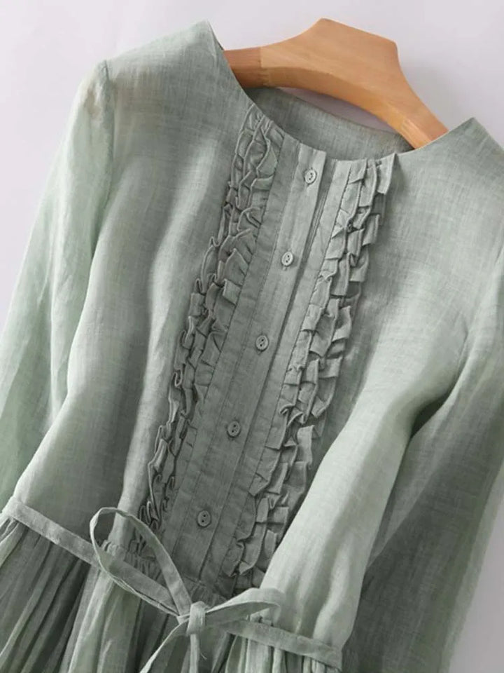 Arya - Abito da Donna in Stile Retro con Collo Rotondo e Lacci in Vita