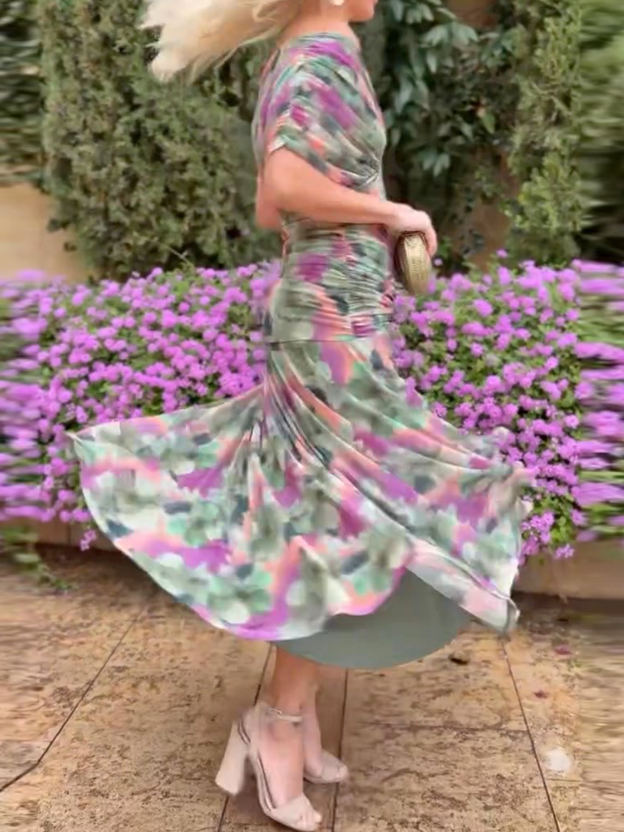 Alondra | Abito Lungo con Stampa Floreale e Scollo a V