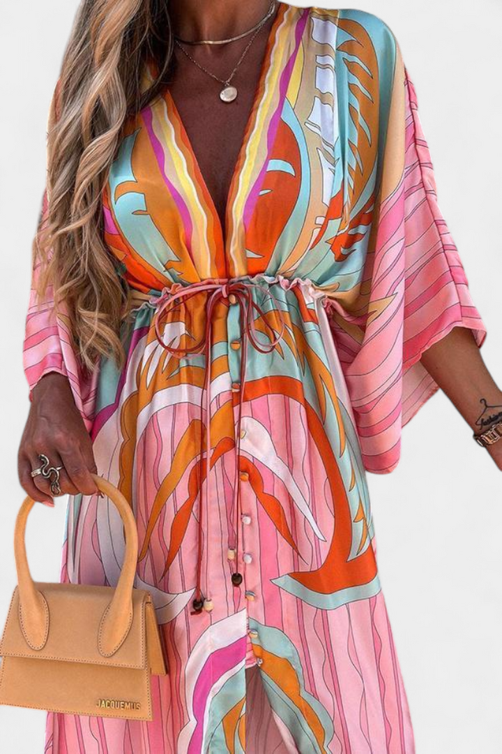 Joelle Vestito Morbido Arcobaleno con Manica a Pipistrello