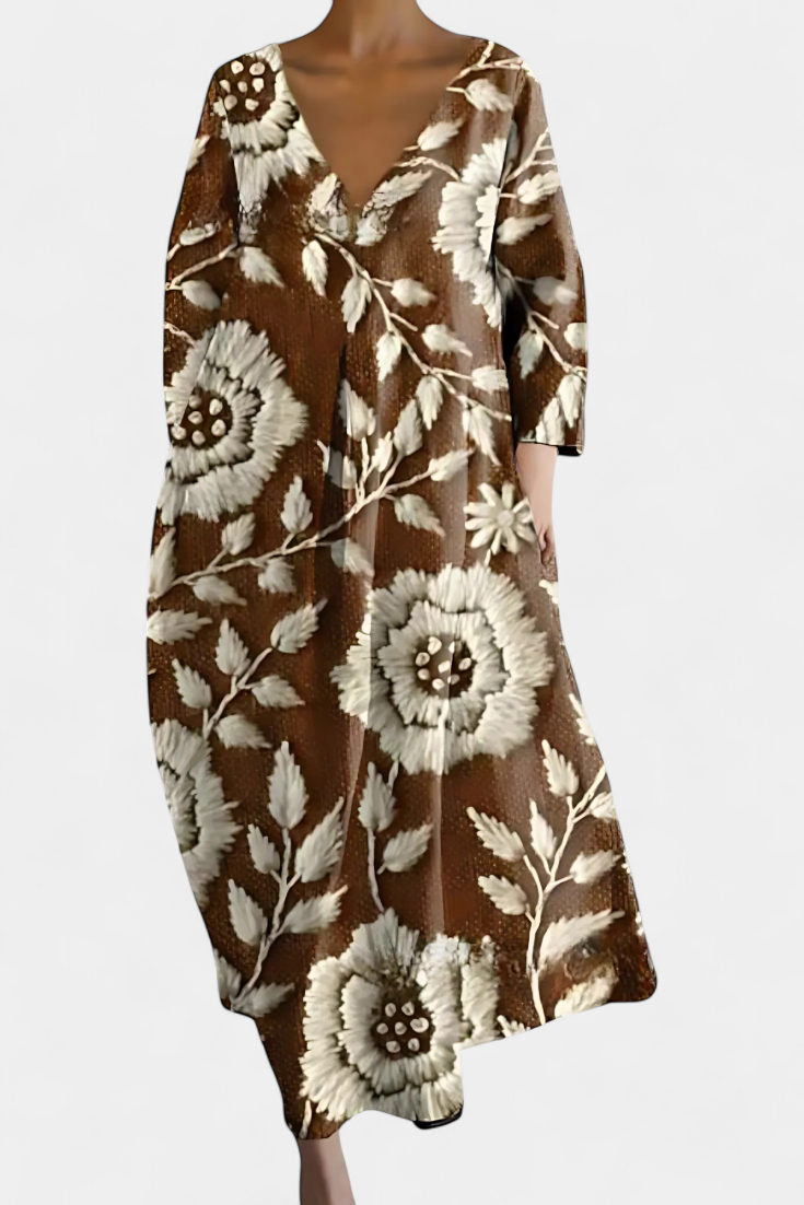 Anne Vestito Lungo Colorato con Scollatura a V