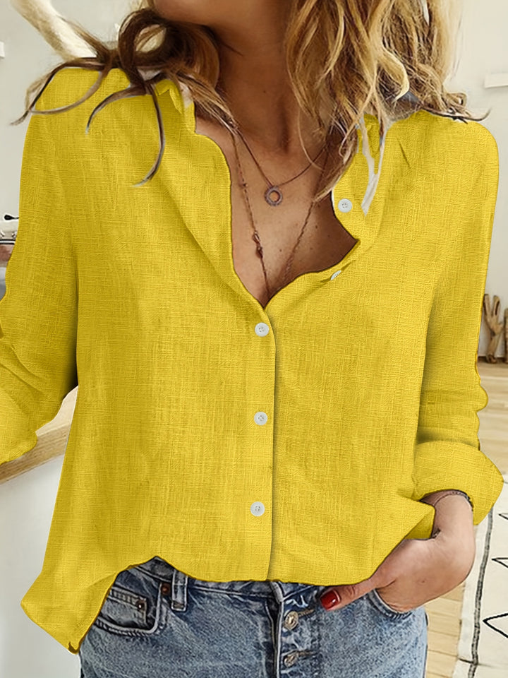 Long Sleeve Linen Shirt, Casual Button Up Shirt For Spring & Fall, Women's Clothing