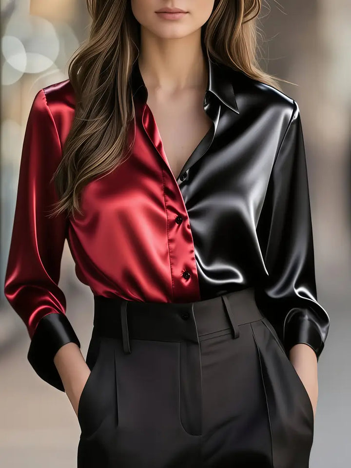 Zillah - Elegante Camicia di Raso con Contrasto per Andare al Lavoro