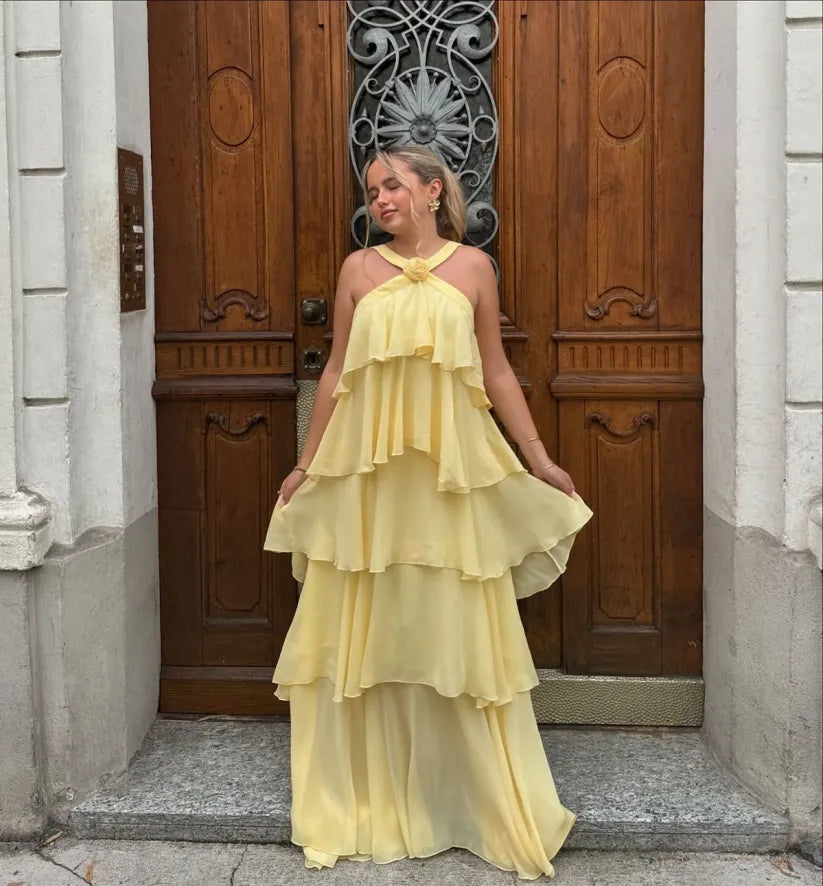 Amira | Abito Maxi Senza Schiena con Volant