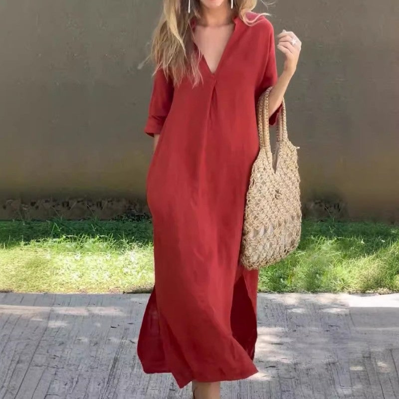 Victoria™ | Casual V-Neck Linen Dress