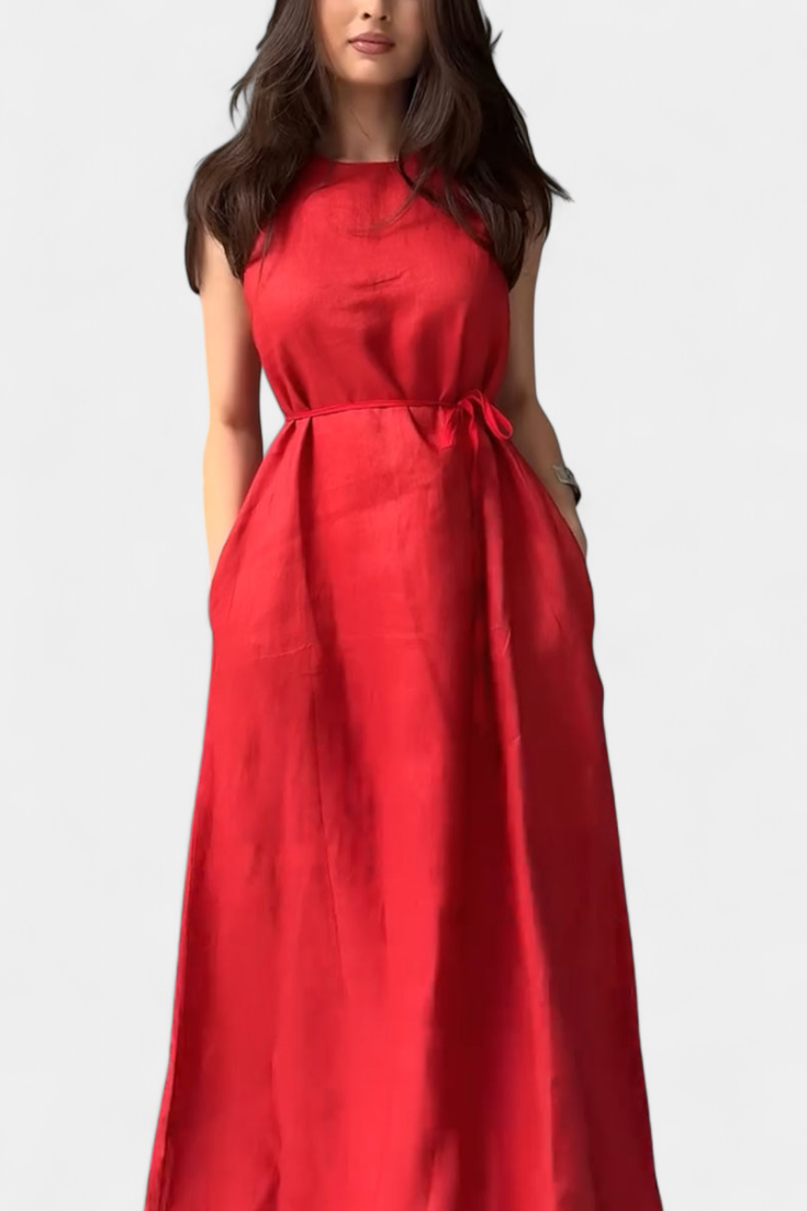 Vestito Rosetta Morbido in Cotone e Lino Senza Maniche