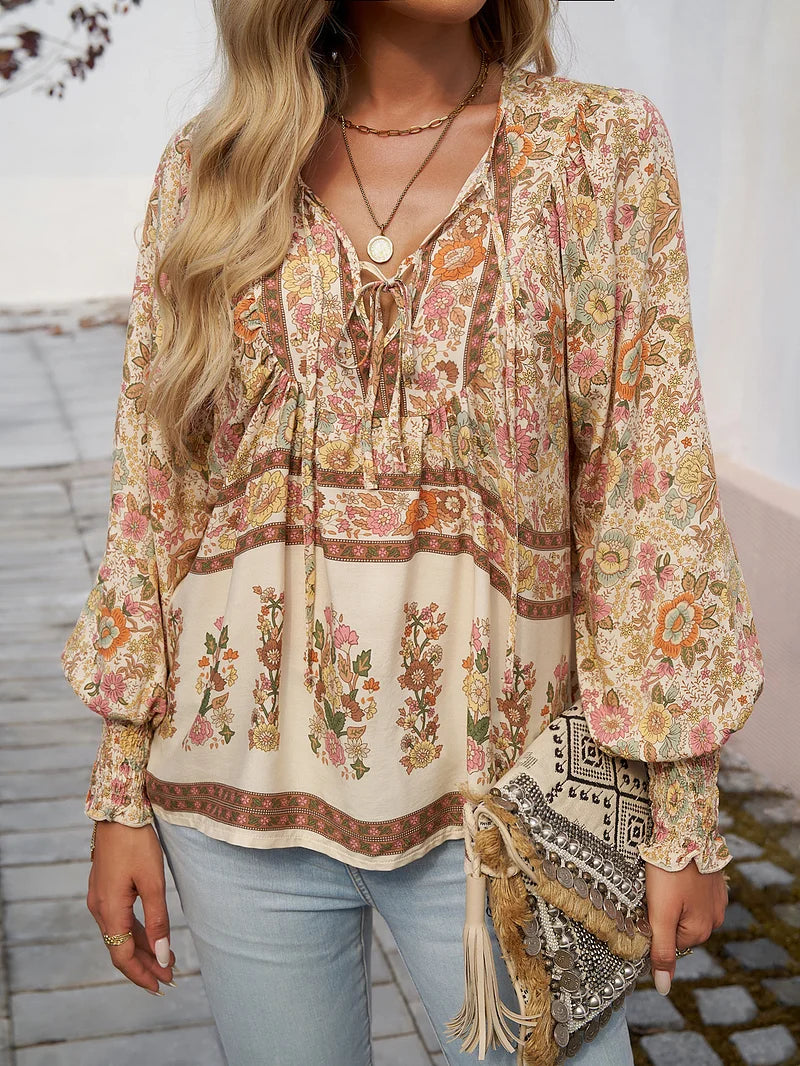 Sofia™ | Sallie™ | Top Bohemien Fluido con Motivo Floreale