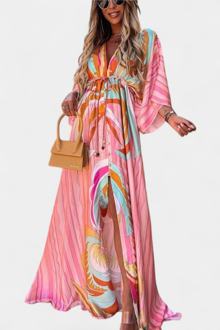 Joelle Vestito Morbido Arcobaleno con Manica a Pipistrello