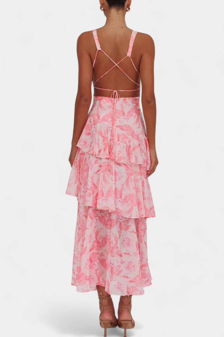 Giulia | Vestito in Georgette con Scollatura a V e Strati Fluttuanti