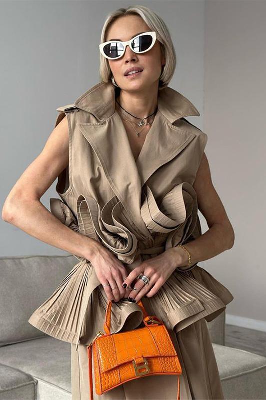 Sofia™ | Top in poliestere con rouches Suzanne Reverskraag