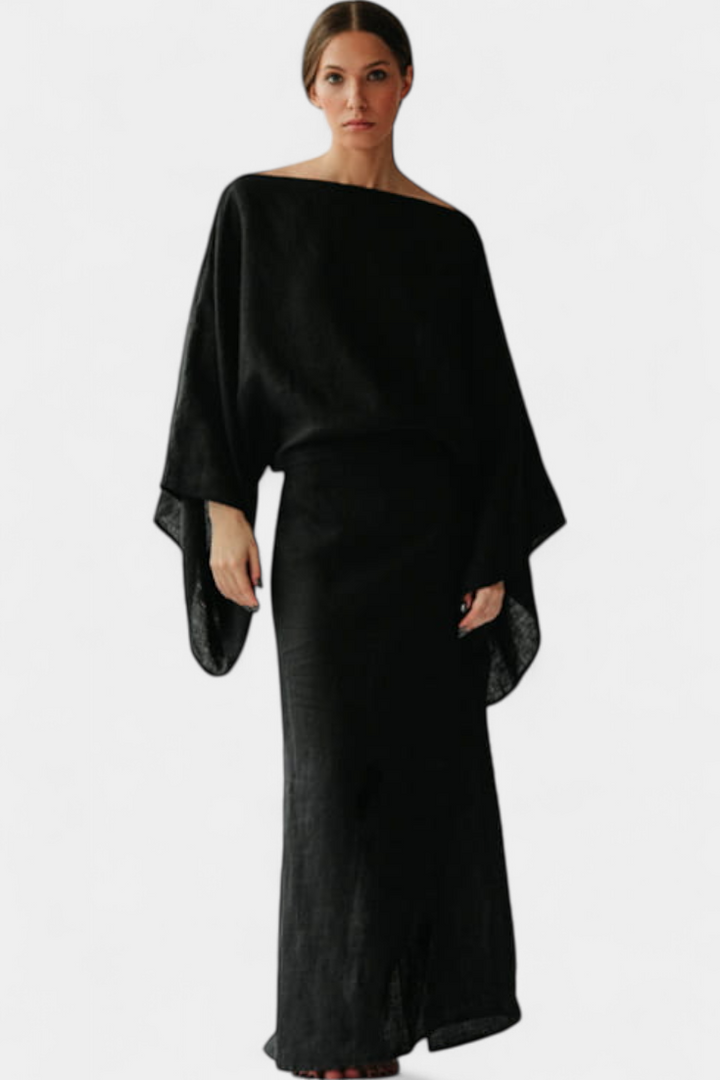 Kamilia Vestito Kimono in Lino Cremisi