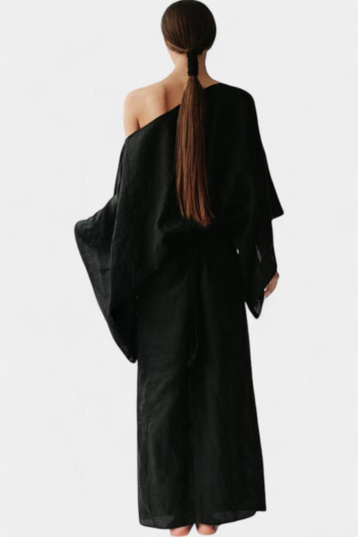 Kamilia Vestito Kimono in Lino Cremisi