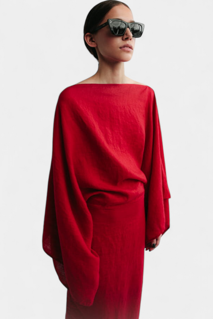 Kamilia Vestito Kimono in Lino Cremisi