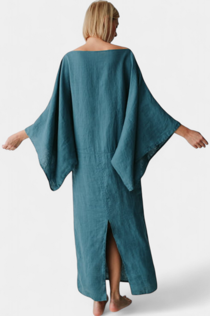 Kamilia Vestito Kimono in Lino Cremisi