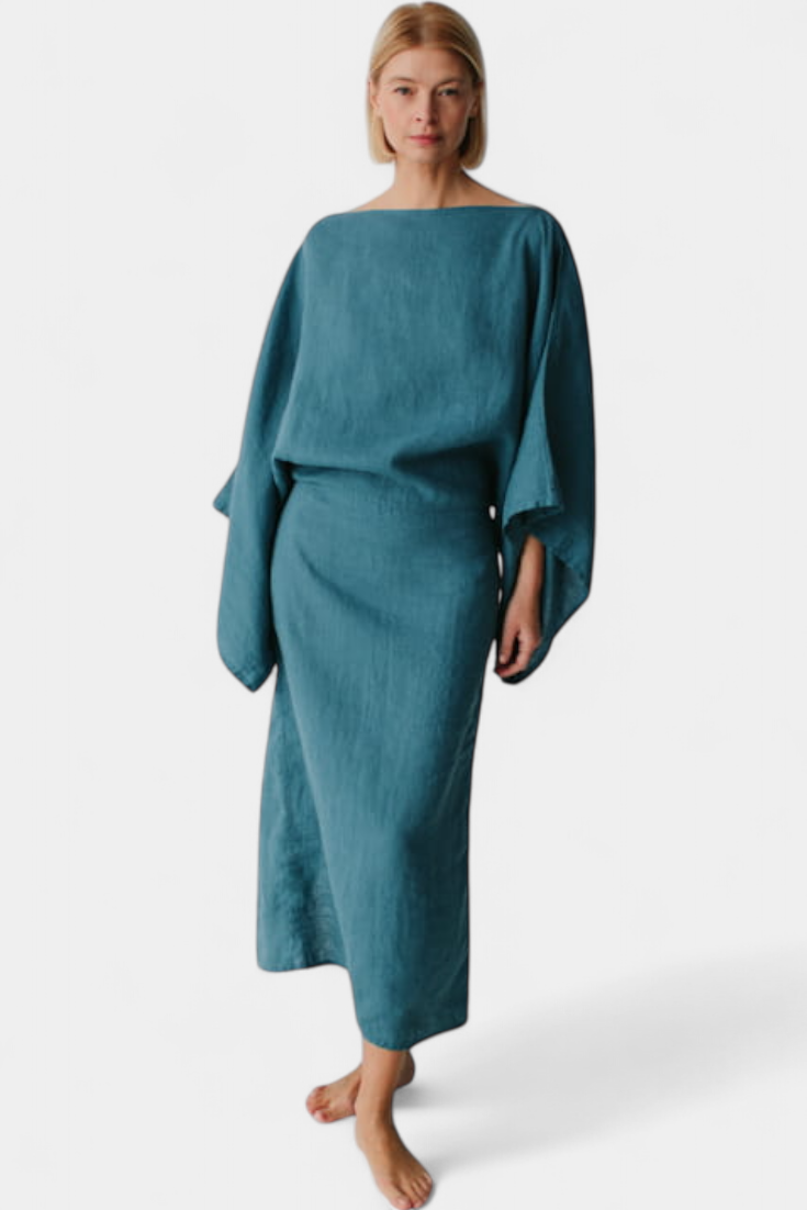 Kamilia Vestito Kimono in Lino Cremisi