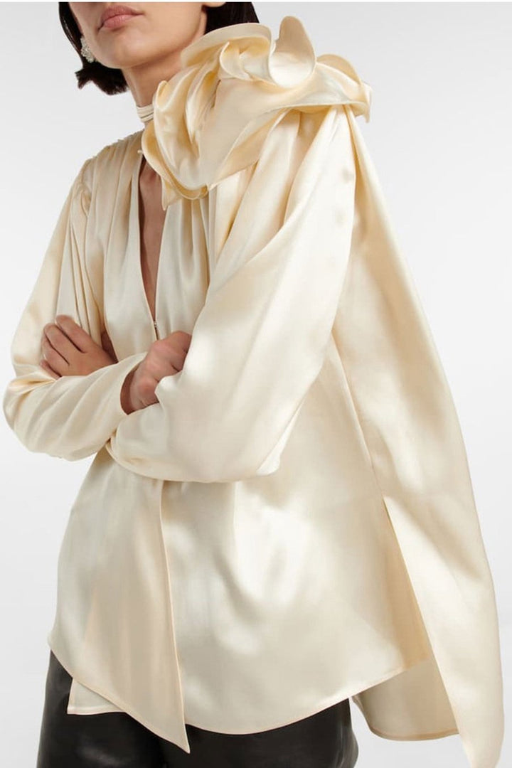 Sofia™ | Blusa in Seta Lorraine con Maniche Fluttuanti