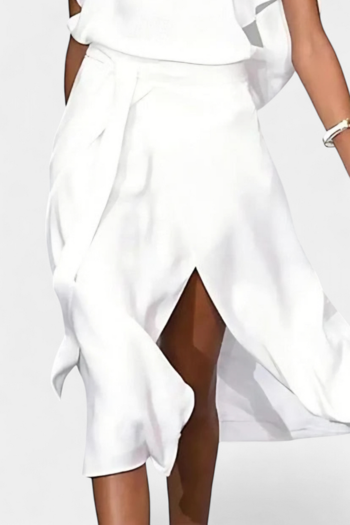 Effie Vestito Midi Bianco con Scollatura a V Ricamata