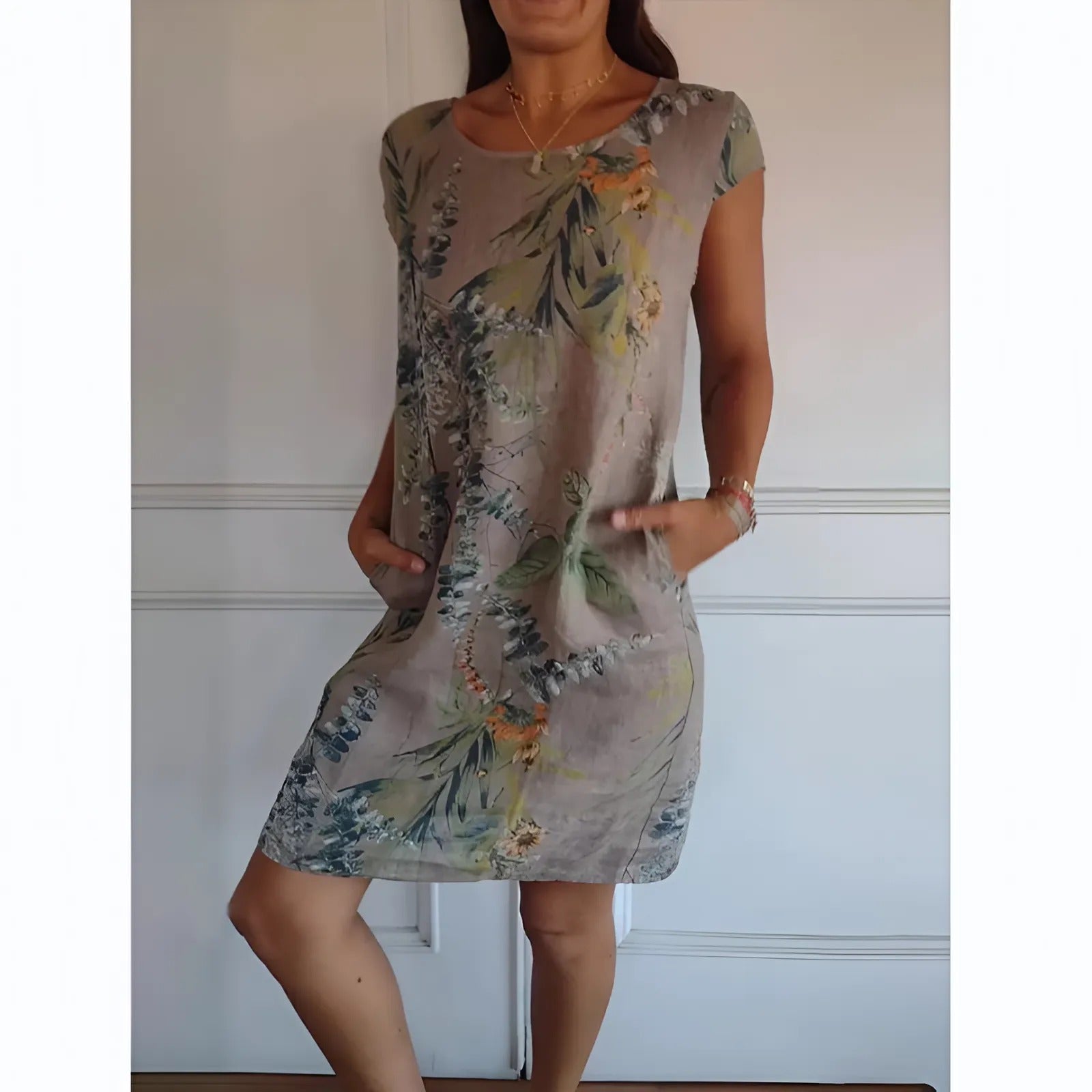 Victoria™ |  Round Neck Dress with Botanical Print