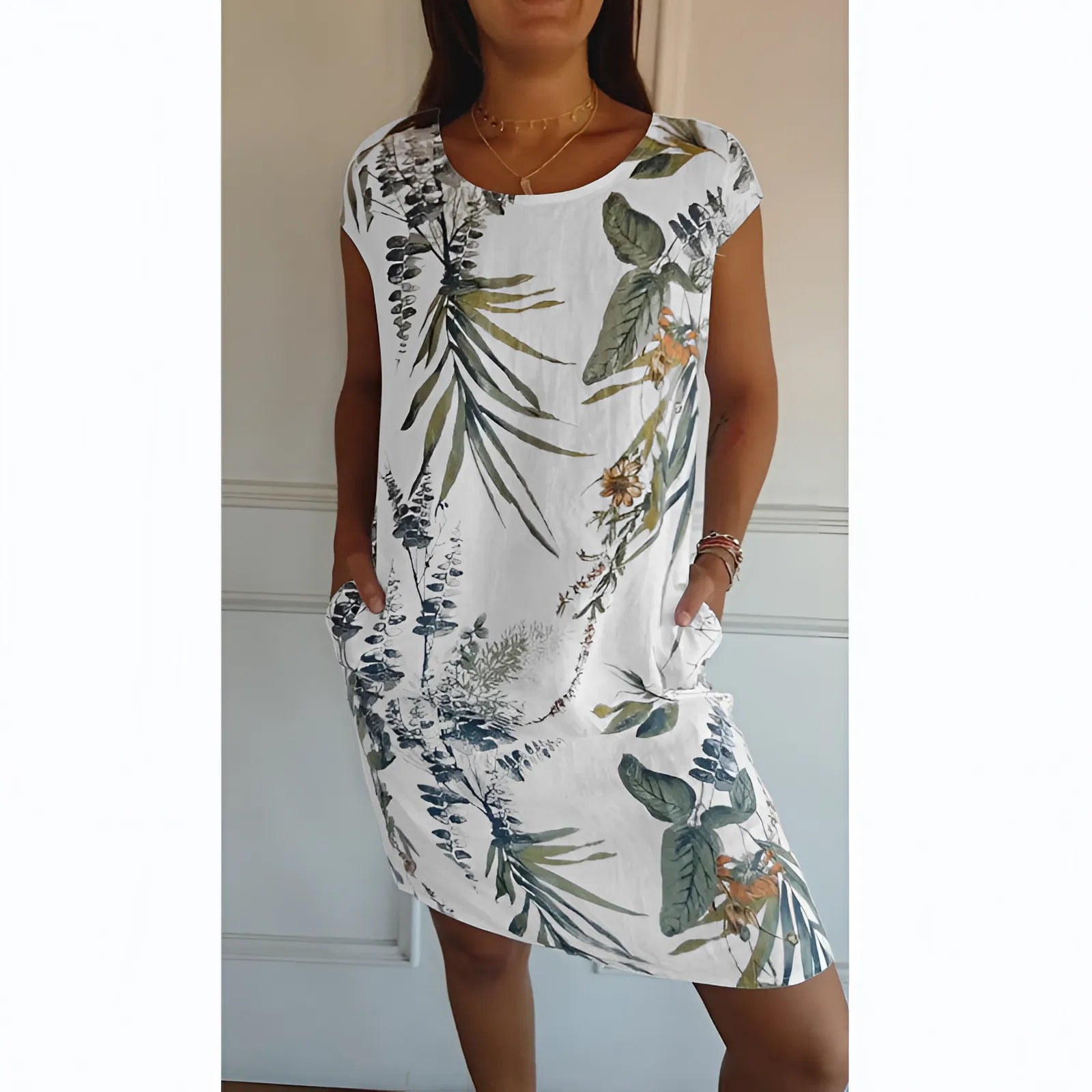 Victoria™ |  Round Neck Dress with Botanical Print