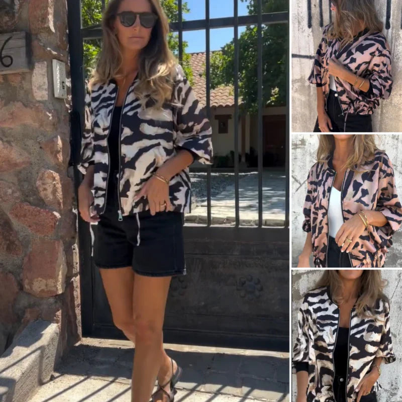 María - Giacca bomber con zip e stampa zebra