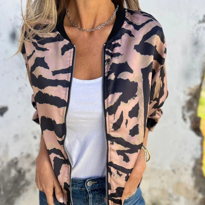 María - Giacca bomber con zip e stampa zebra