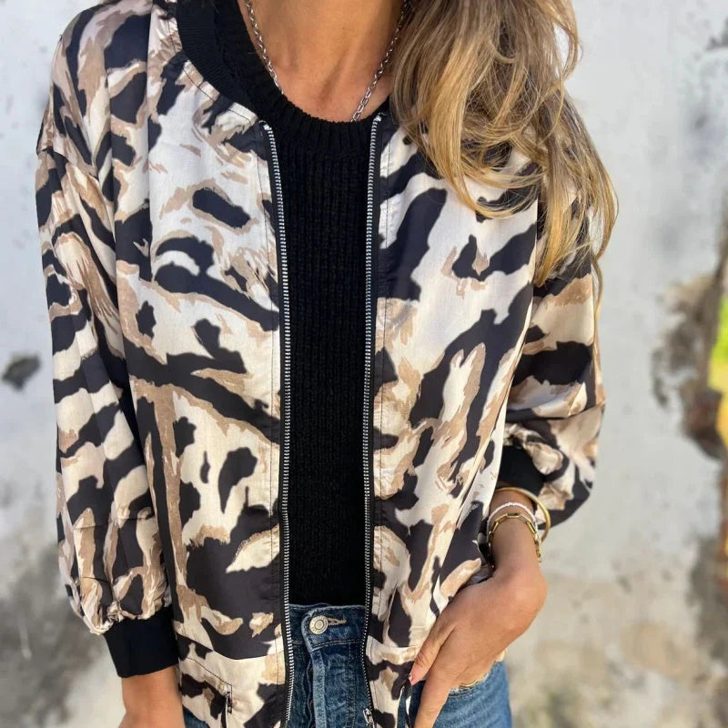 María - Giacca bomber con zip e stampa zebra